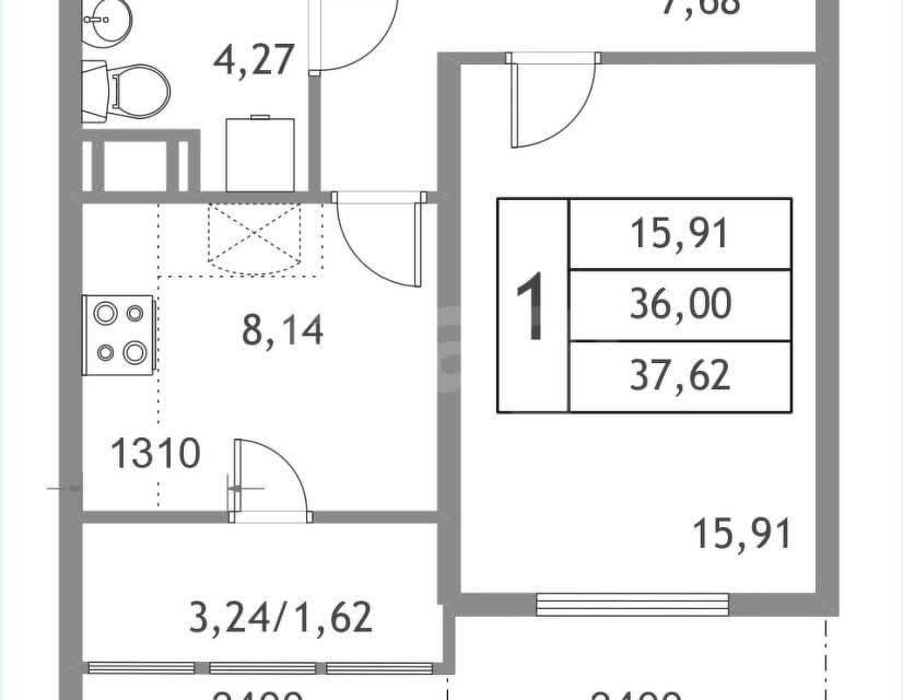 Продаётся 1-комнатная квартира, 36.1 м²