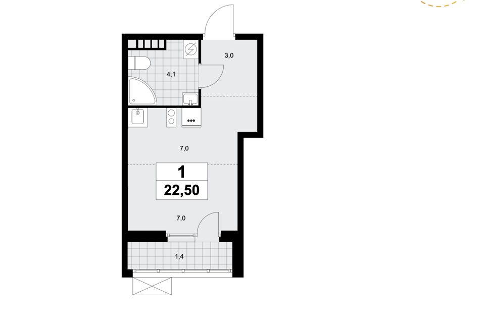 Продаётся студия, 22.5 м²