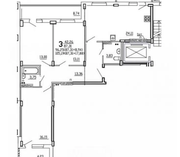 Продаётся 3-комнатная квартира, 105 м²