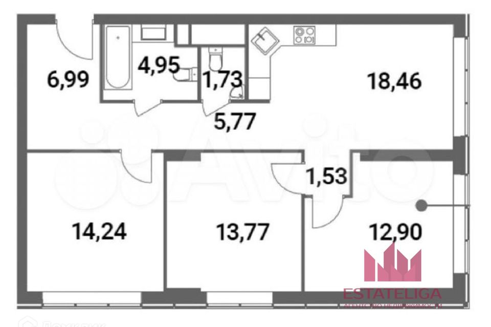 Продаётся 3-комнатная квартира, 80.3 м²