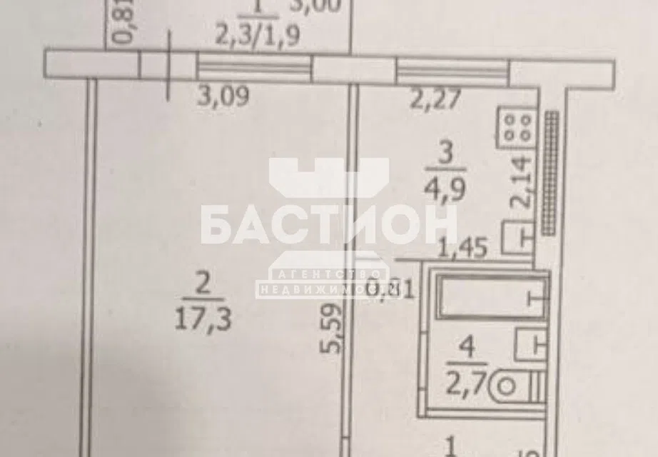 Продаётся 1-комнатная квартира, 32 м²