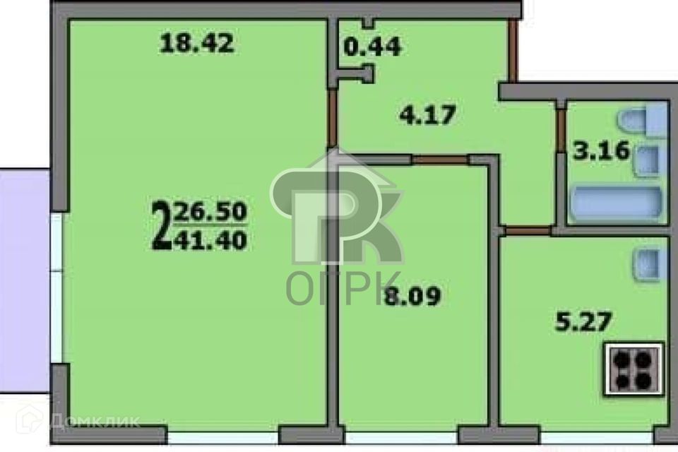Продаётся 2-комнатная квартира, 41.2 м²