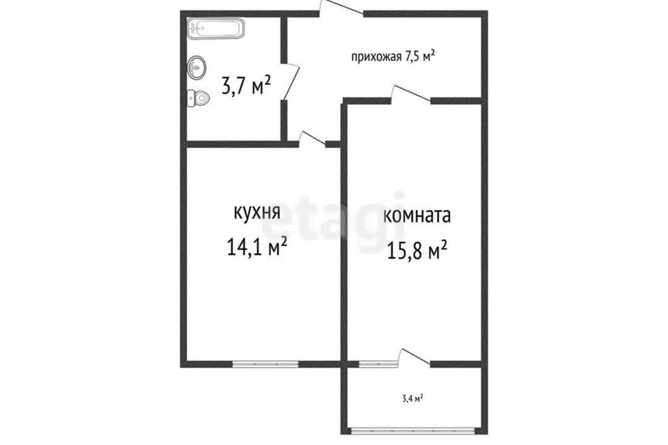 Продаётся 1-комнатная квартира, 41.5 м²