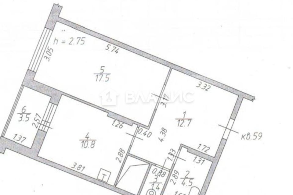 Продаётся 1-комнатная квартира, 46.9 м²