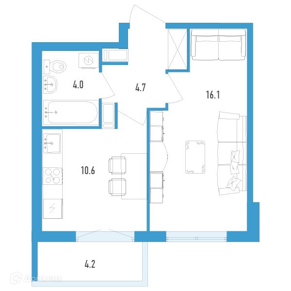 Продаётся 1-комнатная квартира, 36.7 м²