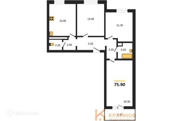 Продаётся 3-комнатная квартира, 75.9 м²