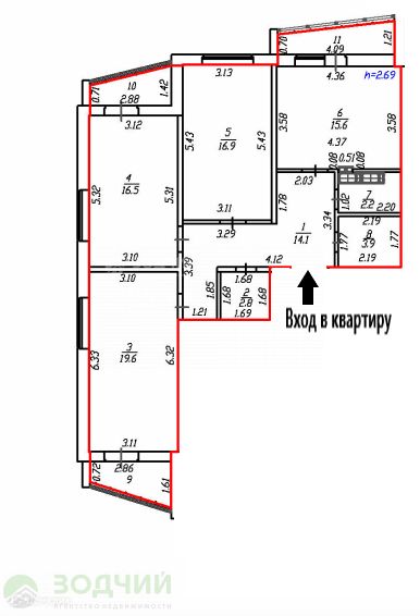 Продаётся 3-комнатная квартира, 91.6 м²