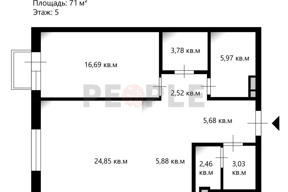 Продаётся 3-комнатная квартира, 71 м²