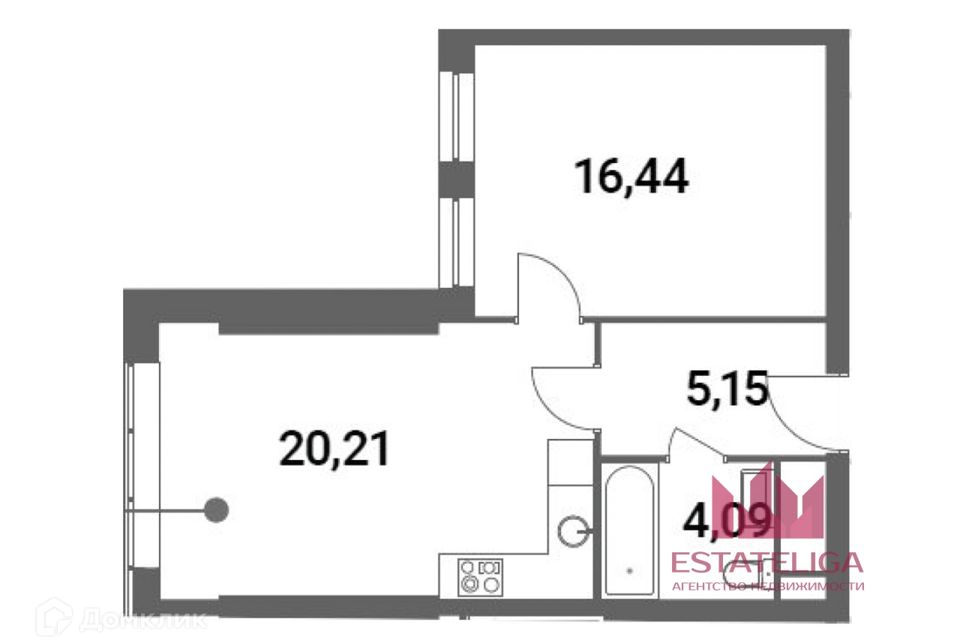 Продаётся 1-комнатная квартира, 46 м²