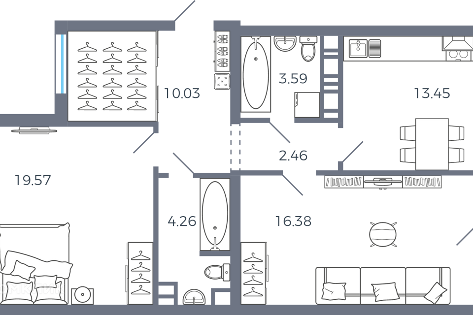 Продаётся 2-комнатная квартира, 72.4 м²