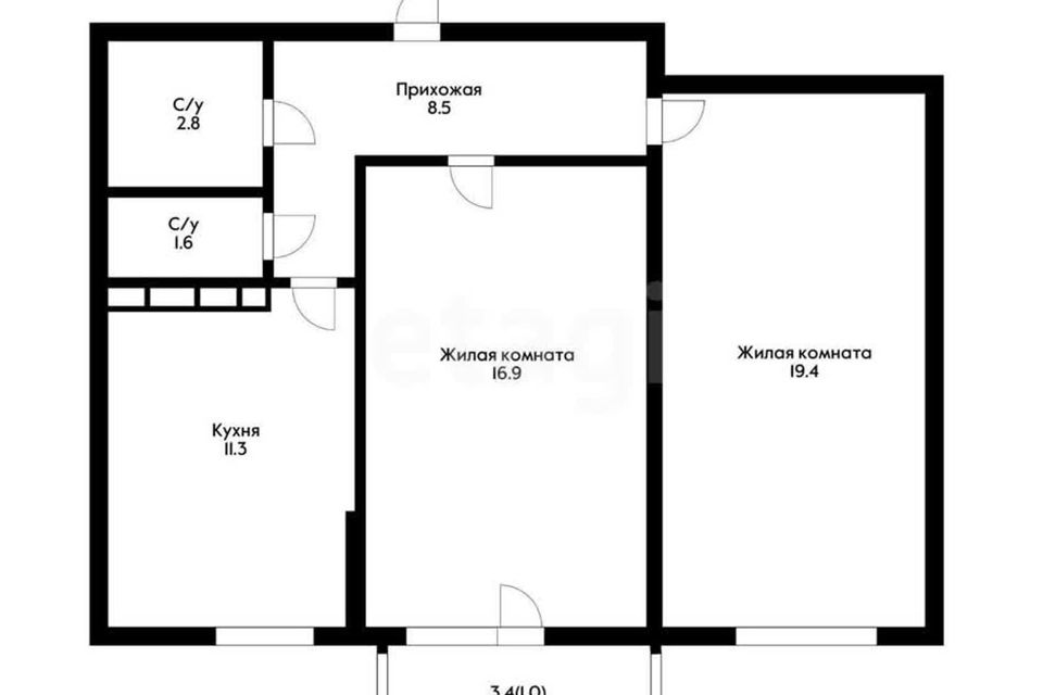 Продаётся 2-комнатная квартира, 65 м²