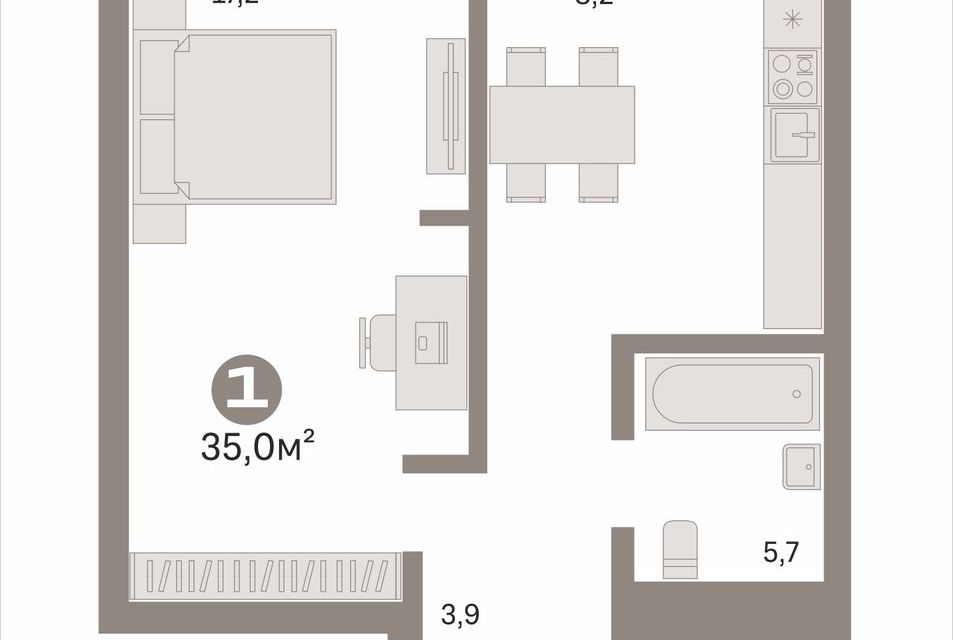 Продаётся 1-комнатная квартира, 35 м²