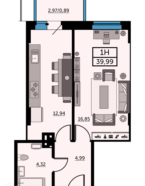 Продаётся 1-комнатная квартира, 40.1 м²