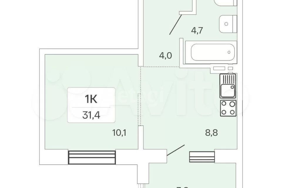 Продаётся 1-комнатная квартира, 31.4 м²