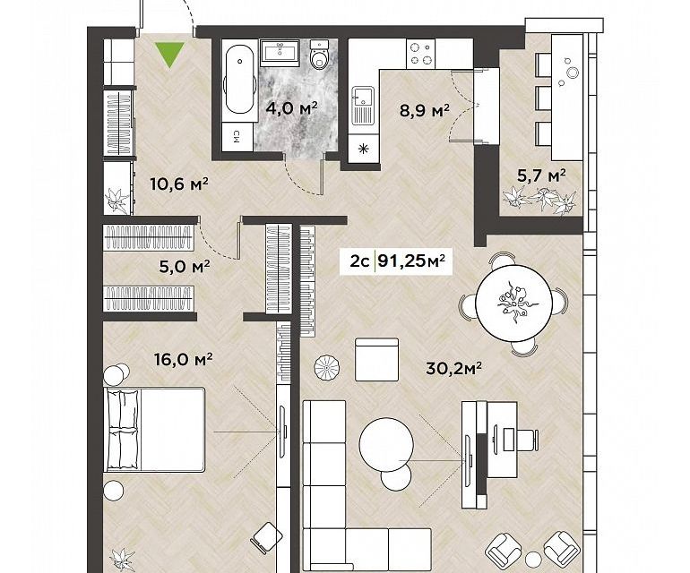 Продаётся 2-комнатная квартира, 94.1 м²