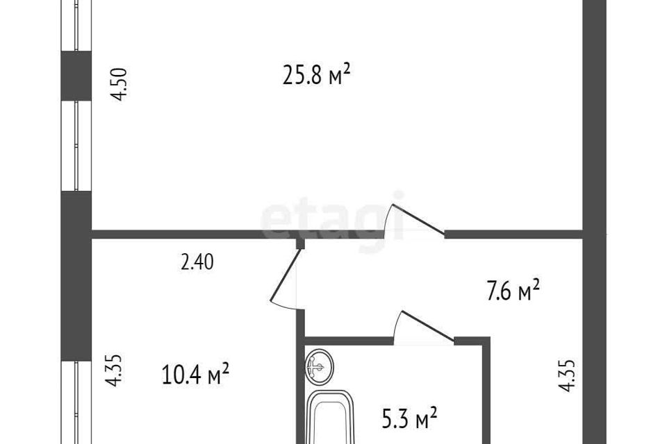 Продаётся 1-комнатная квартира, 49 м²