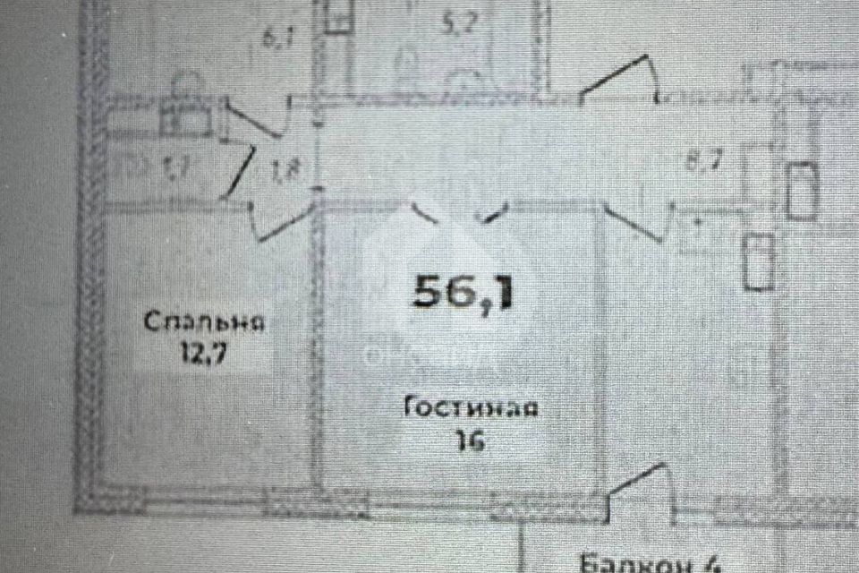 Продаётся 2-комнатная квартира, 56.1 м²