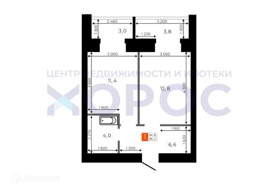 Продаётся 1-комнатная квартира, 38 м²