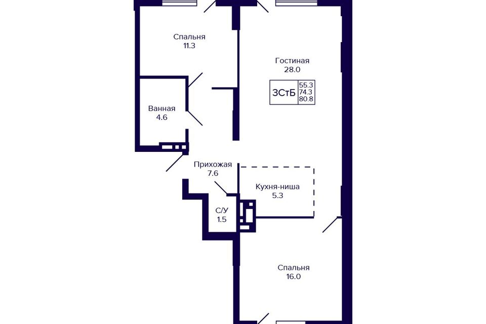Продаётся студия, 73.8 м²