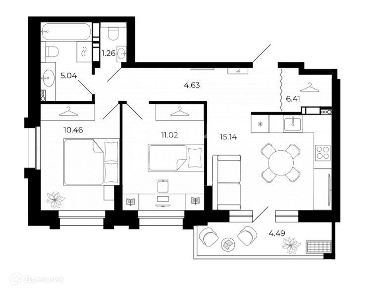 Продаётся 2-комнатная квартира, 58 м²