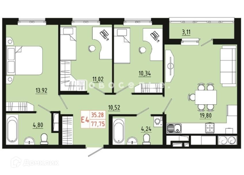 Продаётся 3-комнатная квартира, 79 м²