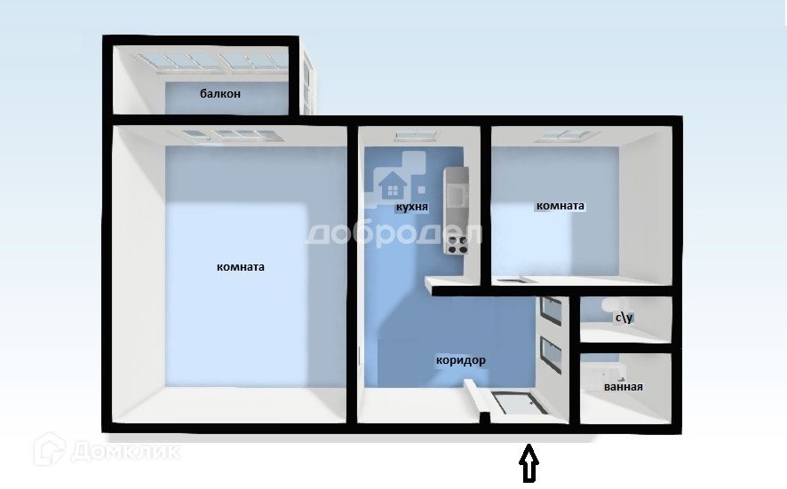 Продаётся 2-комнатная квартира, 42.7 м²