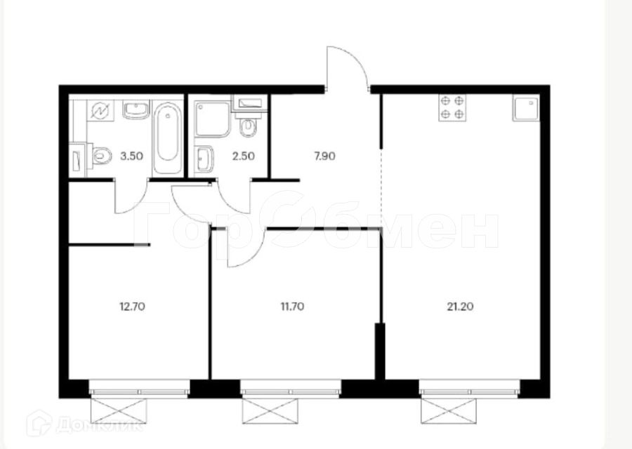 Продаётся 2-комнатная квартира, 60 м²