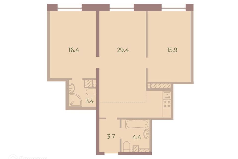 Продаётся 2-комнатная квартира, 73.3 м²