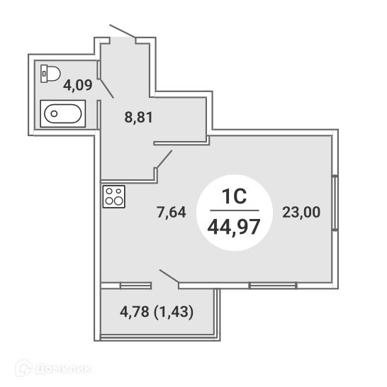 Продаётся студия, 44.97 м²