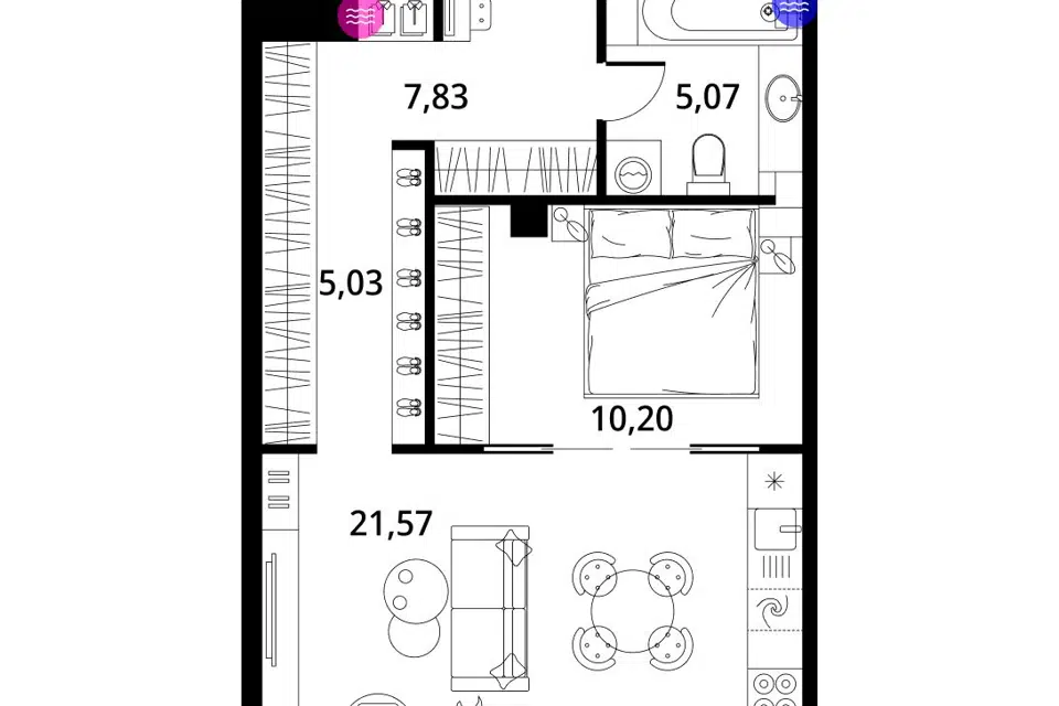 Продаётся 1-комнатная квартира, 51 м²
