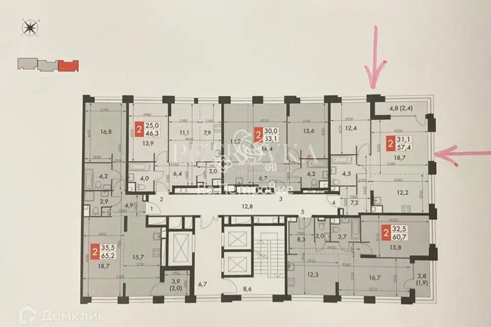Продаётся 2-комнатная квартира, 57.4 м²