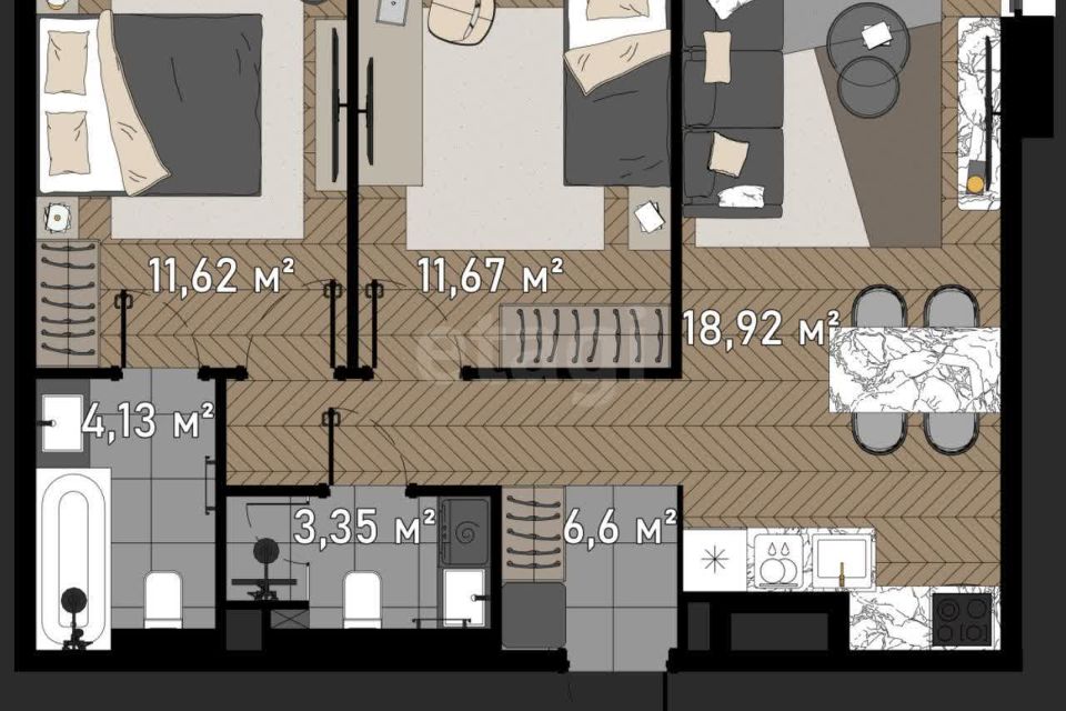 Продаётся 2-комнатная квартира, 58 м²