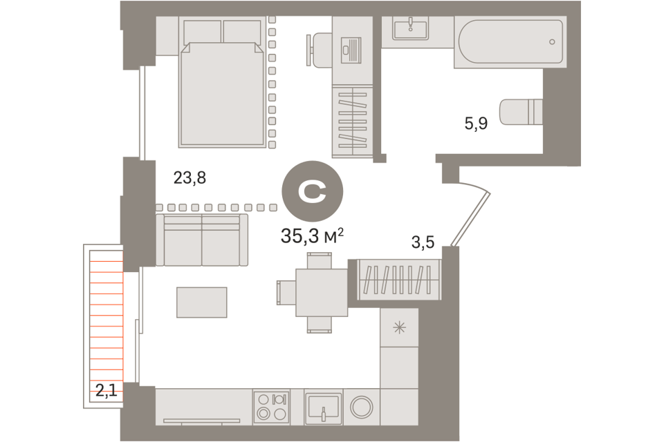 Продаётся студия, 35.16 м²