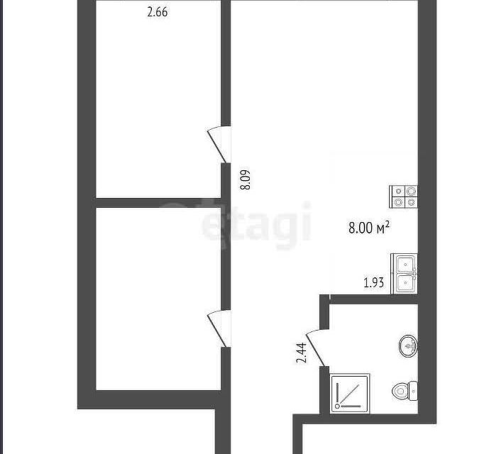 Продаётся 2-комнатная квартира, 57.75 м²