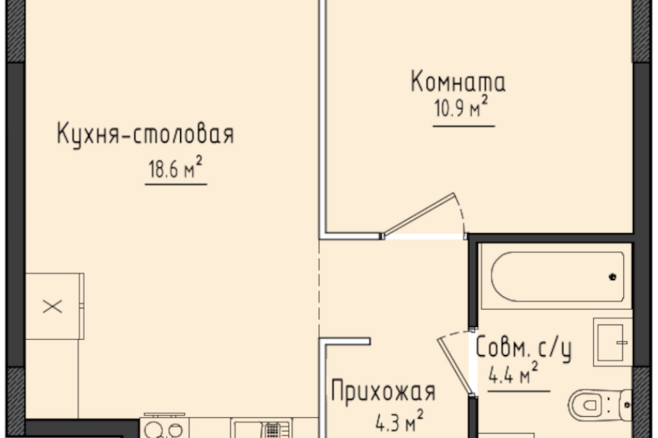Продаётся 1-комнатная квартира, 38.2 м²