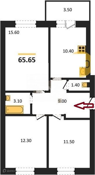 Продаётся 3-комнатная квартира, 65 м²