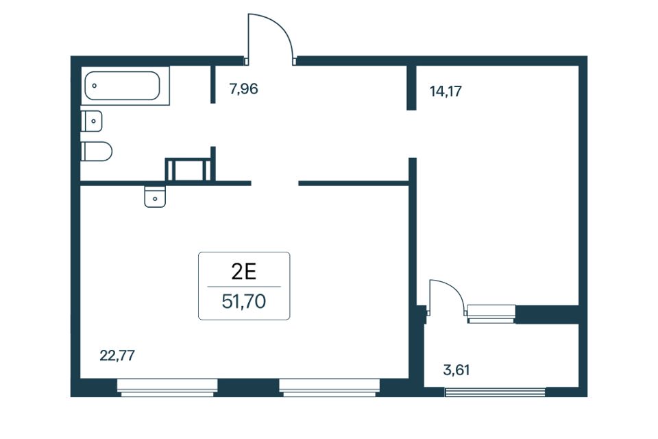 Продаётся 1-комнатная квартира, 49.5 м²