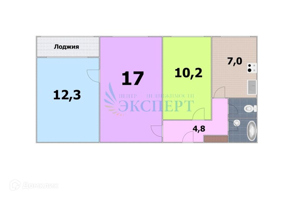 Продаётся 3-комнатная квартира, 55.3 м²