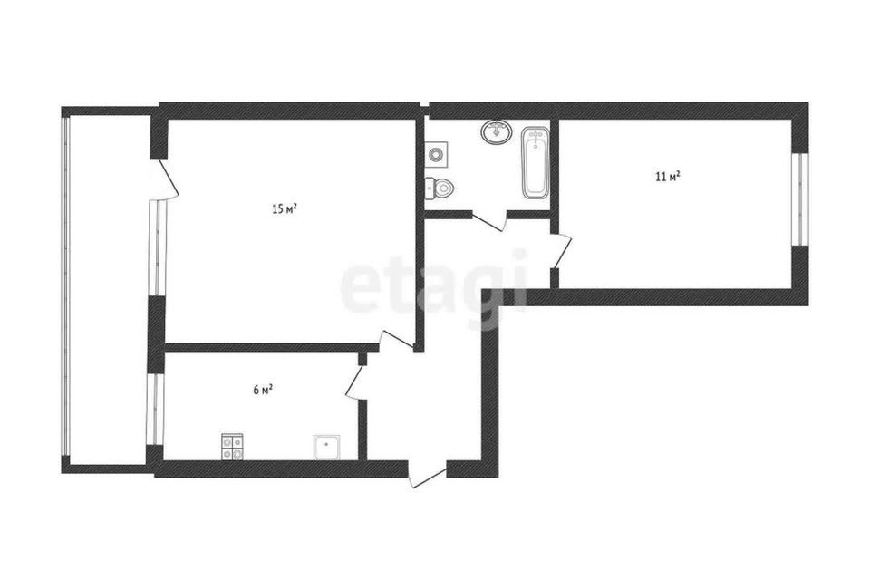 Продаётся 2-комнатная квартира, 43.2 м²