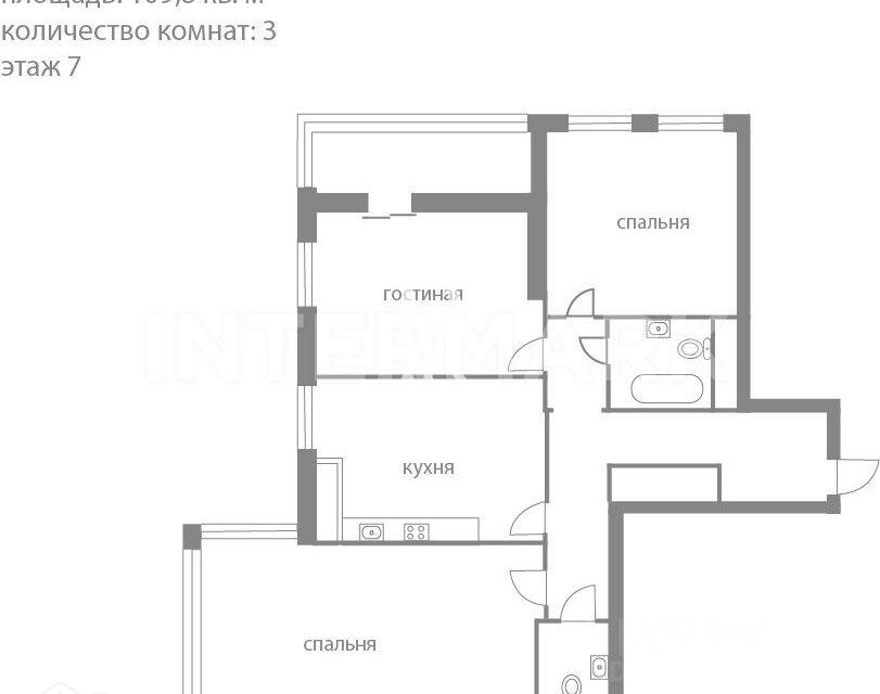 Продаётся 3-комнатная квартира, 110 м²