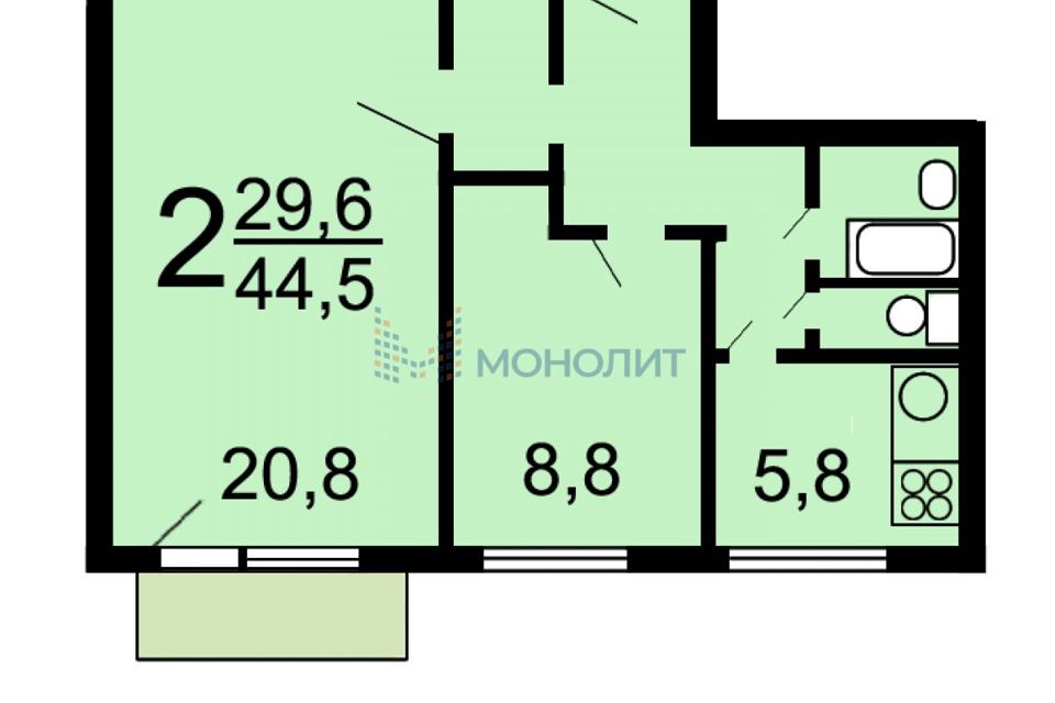 Продаётся 2-комнатная квартира, 44.5 м²