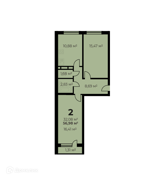 Продаётся 2-комнатная квартира, 55.8 м²