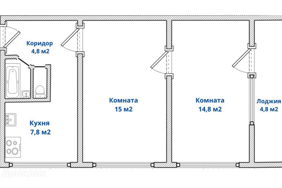 Продаётся 2-комнатная квартира, 45.2 м²
