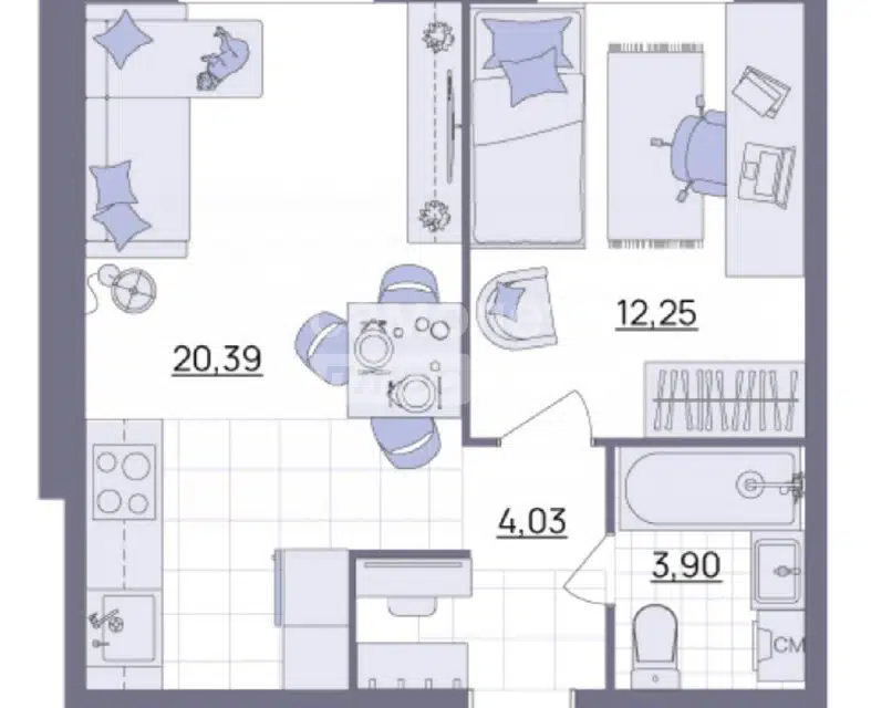 Продаётся 1-комнатная квартира, 41 м²