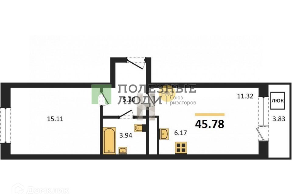 Продаётся 2-комнатная квартира, 45.78 м²