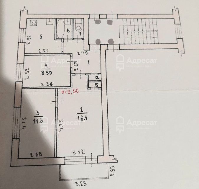 Продаётся 3-комнатная квартира, 52.7 м²