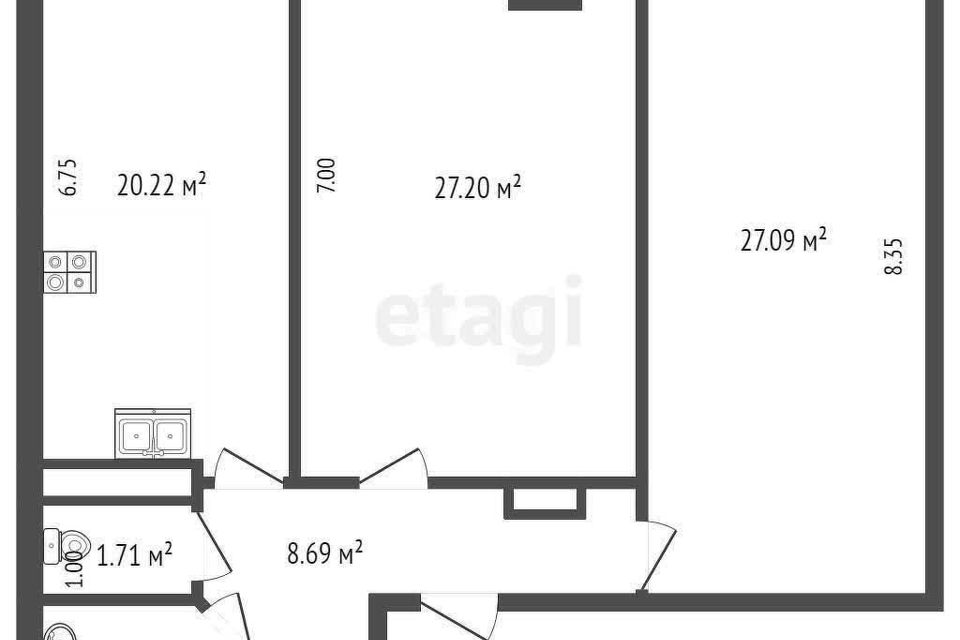 Продаётся 2-комнатная квартира, 90.7 м²