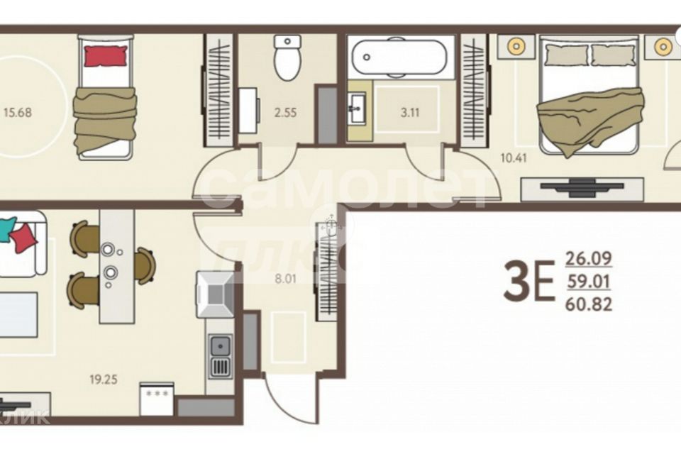 Продаётся 2-комнатная квартира, 86.5 м²