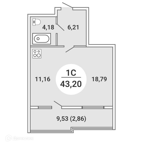 Продаётся студия, 43.2 м²