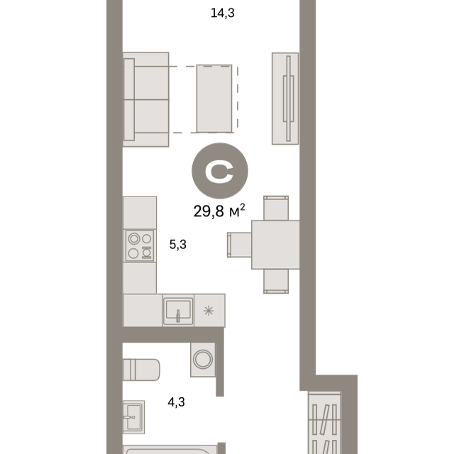 Продаётся студия, 29.8 м²